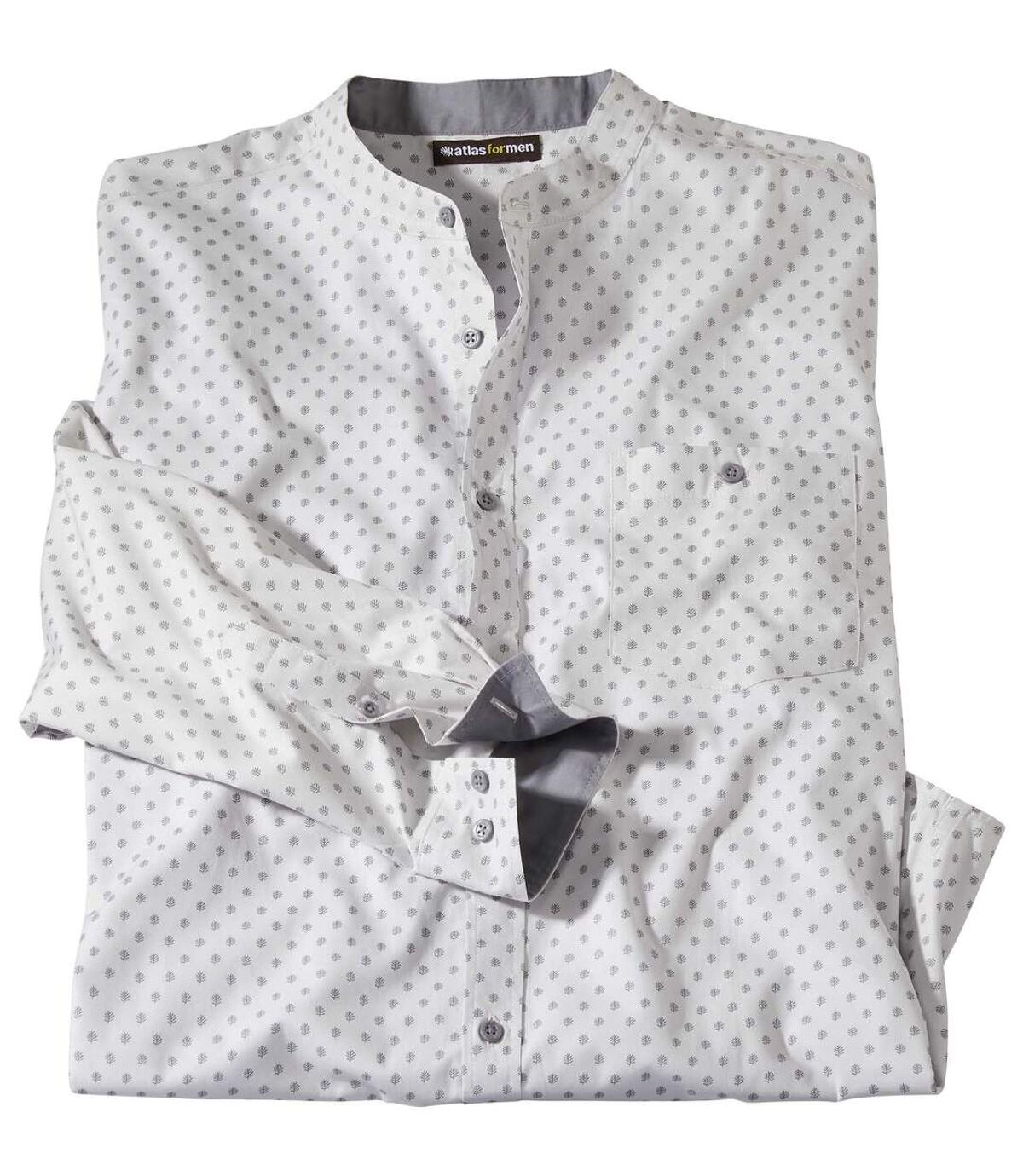Men's Mandarin-Collar Patterned White Shirt  Atlas For Men