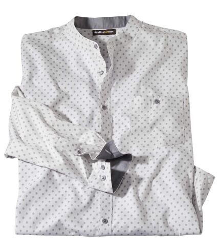 Men's Mandarin-Collar Patterned White Shirt 