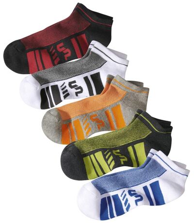 Pack of 5 Pairs of Men's Sneaker Socks - Black White Gray