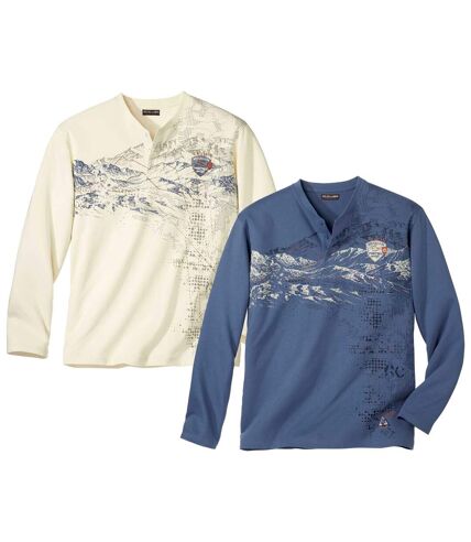 Pack of 2 Men's Rocky Mountain Printed Tops - Cream Blue