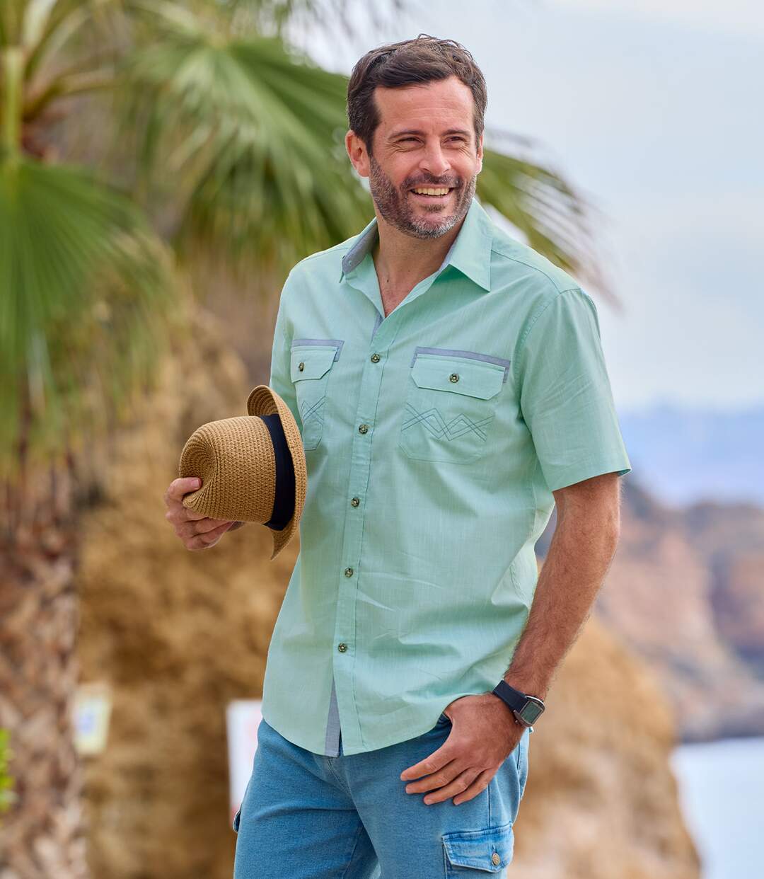 Men's Green Slub Cotton Shirt