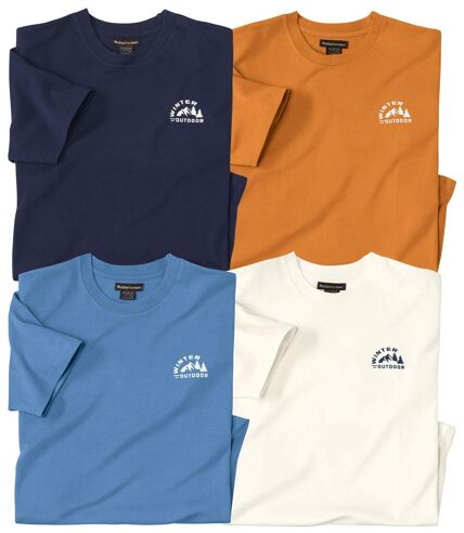 Pack of 4 Men's Plain T-Shirts - Blue Ecru Navy Ochre