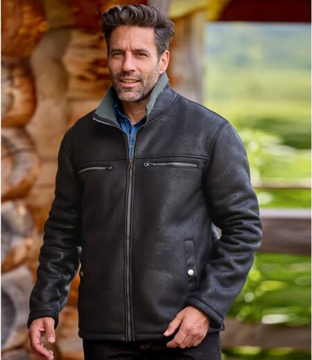 Men's Black Sherpa-Lined Aviator Jacket  