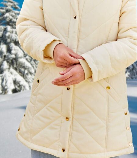 Dámská prošívaná bunda do arktické zimy s kapucí lemovanou odepínací umělou kožešinou 