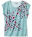Women's Green-Blue Floral T-Shirt-2