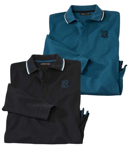 Pack of 2 Men's Long Sleeve Polo Shirts - Black Blue