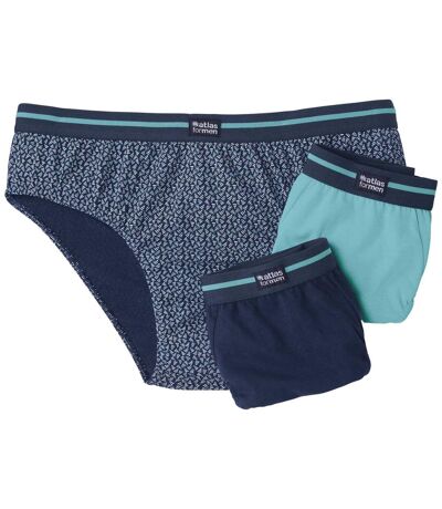 Pack of 3 Men's Cotton Briefs - Navy Turquoise 