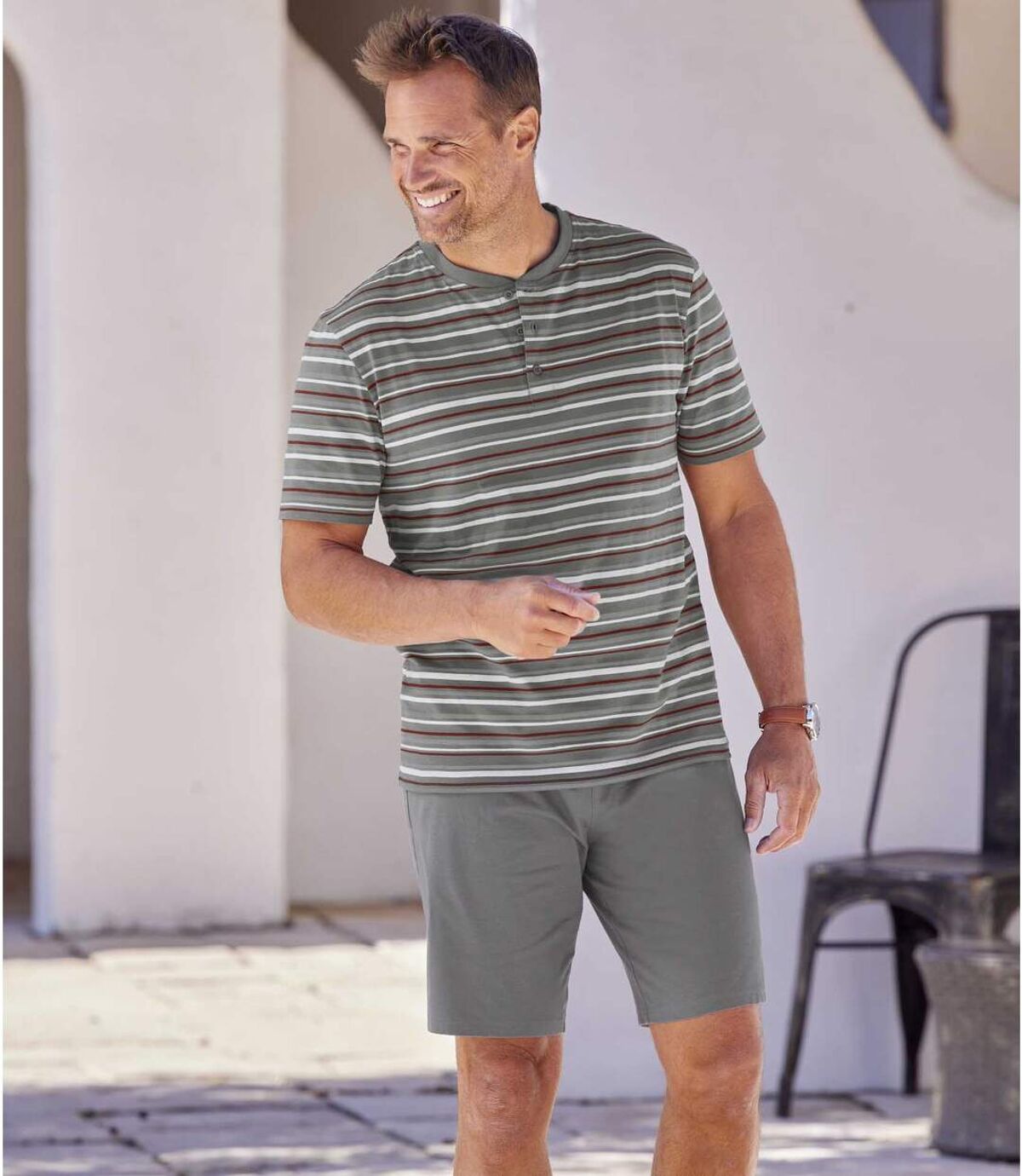 Men's Striped Pyjama Short Set - Grey Atlas For Men