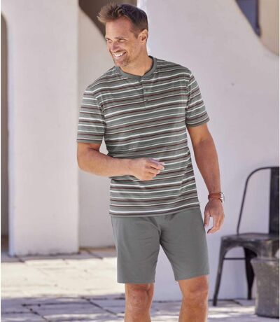 Men's Striped Pyjama Short Set - Grey