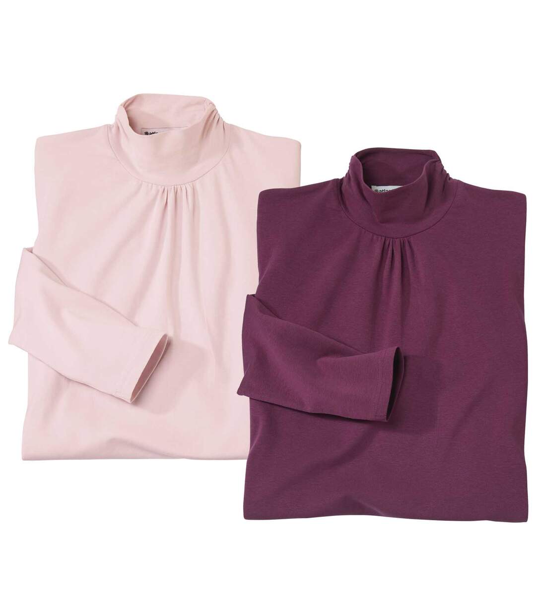 Pack of 2 Ultra-Feminine Women's Turtleneck Tops - Pink Plum