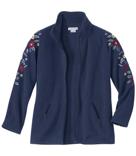 Women's Navy Embroidered Fleece Jacket 