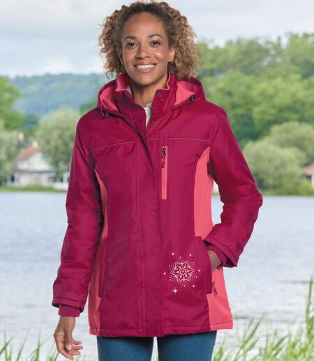 Women's Pink Fleece-Lined Ski Jacket - Water-Repellent 