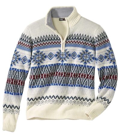 Men's Ecru Winter Knit Sweater - Half Zip