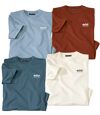 Pack of 4 Men's Plain T-Shirts - Blue Brick Indigo Ecru  Atlas For Men