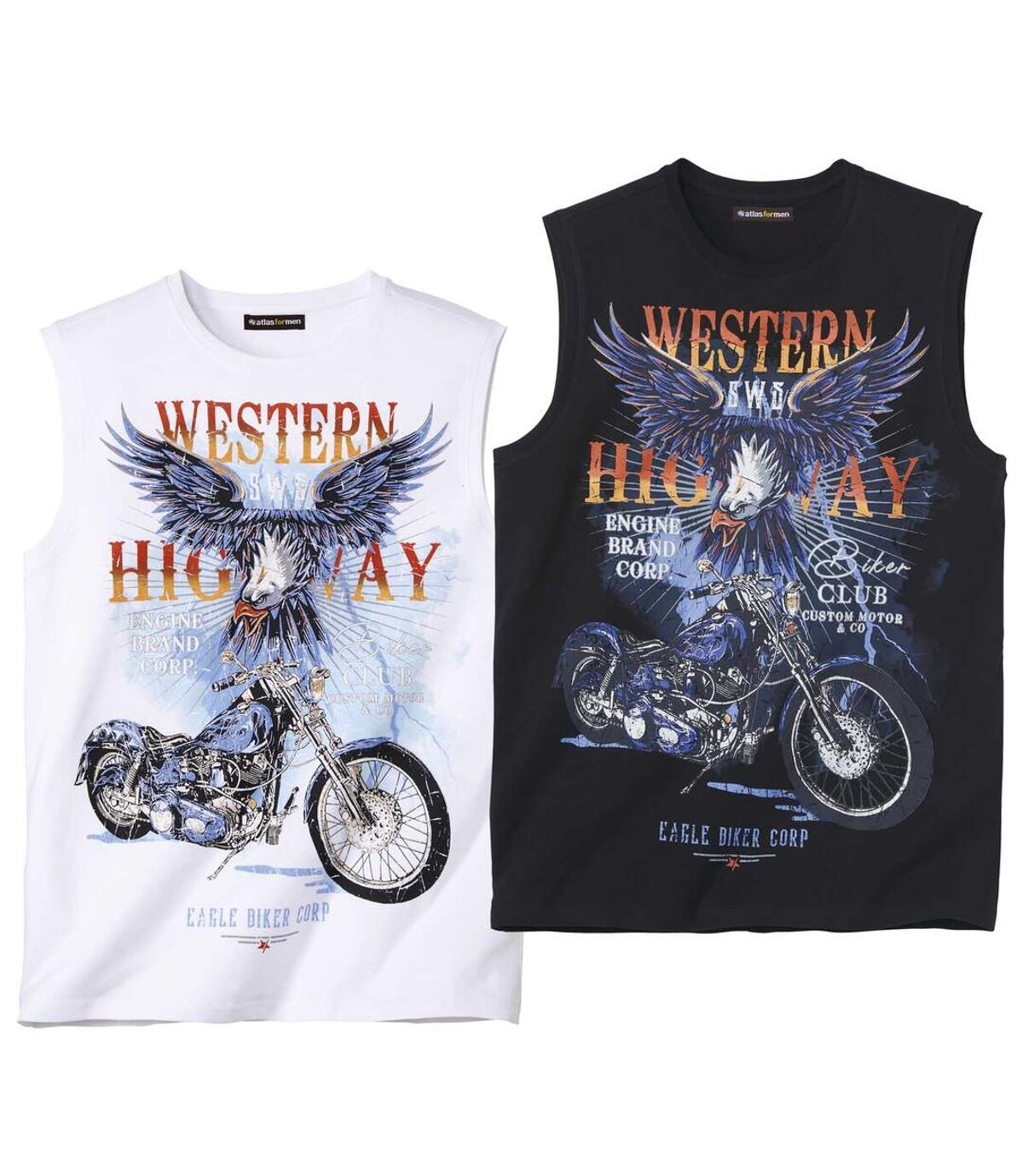 Lot de 2 Tee-Shirts Sans Manches Eagle Biker  Atlas For Men
