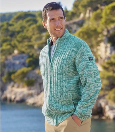 Men's Green Knitted Jacket - Full Zip