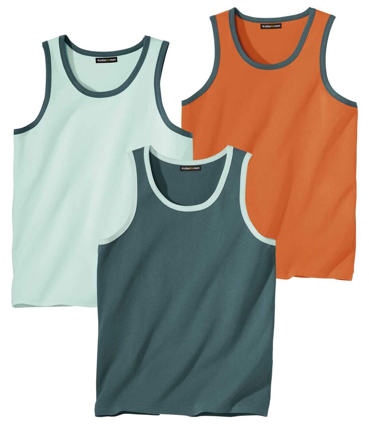 Pack of 3 Men's Beach Vests - Turquoise Green Orange Atlas For Men