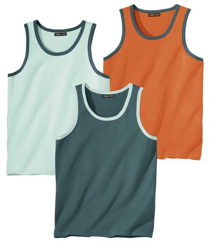Pack of 3 Men's Beach Vests - Turquoise Green Orange