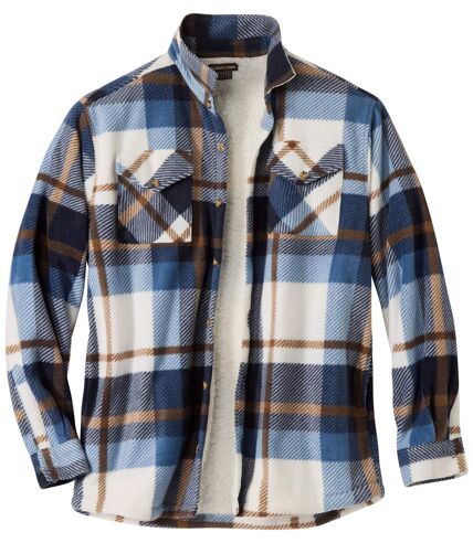 Men's Checked Fleece Jacket - Ecru Navy Brown