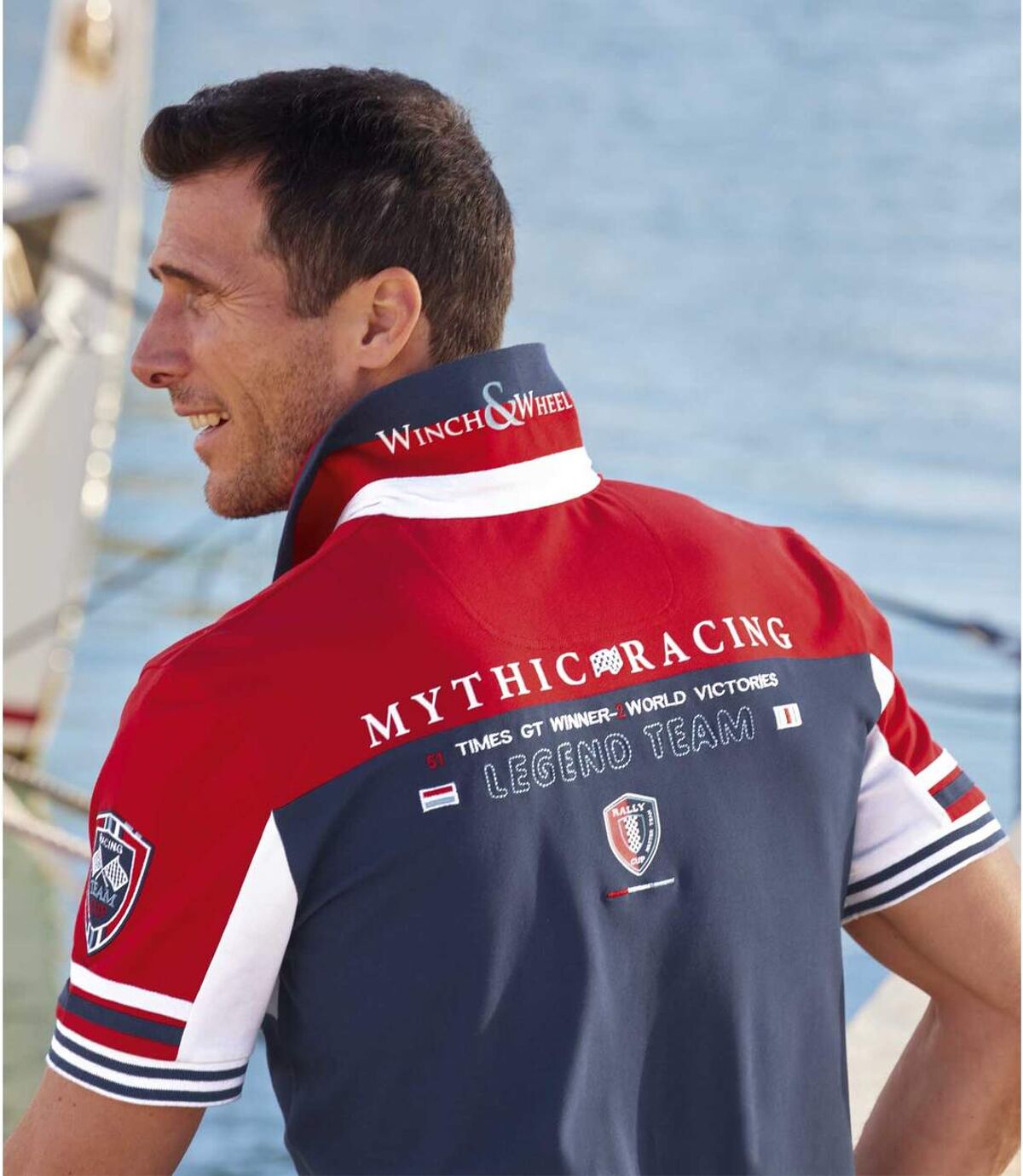Men's Sporty Polo Shirt - Navy White Red Atlas For Men