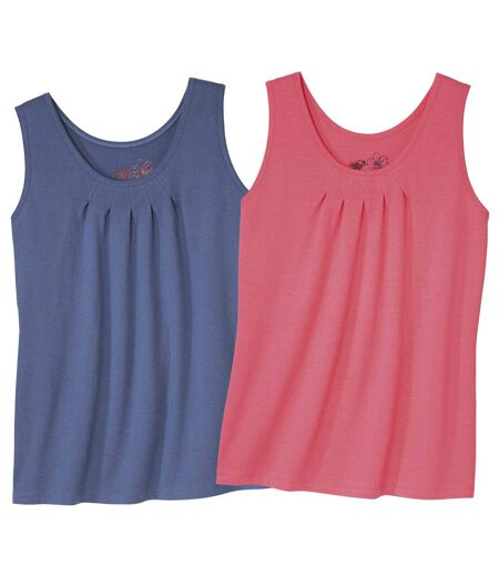 Pack of 2 Women's Summer Tank Tops - Blue, Coral