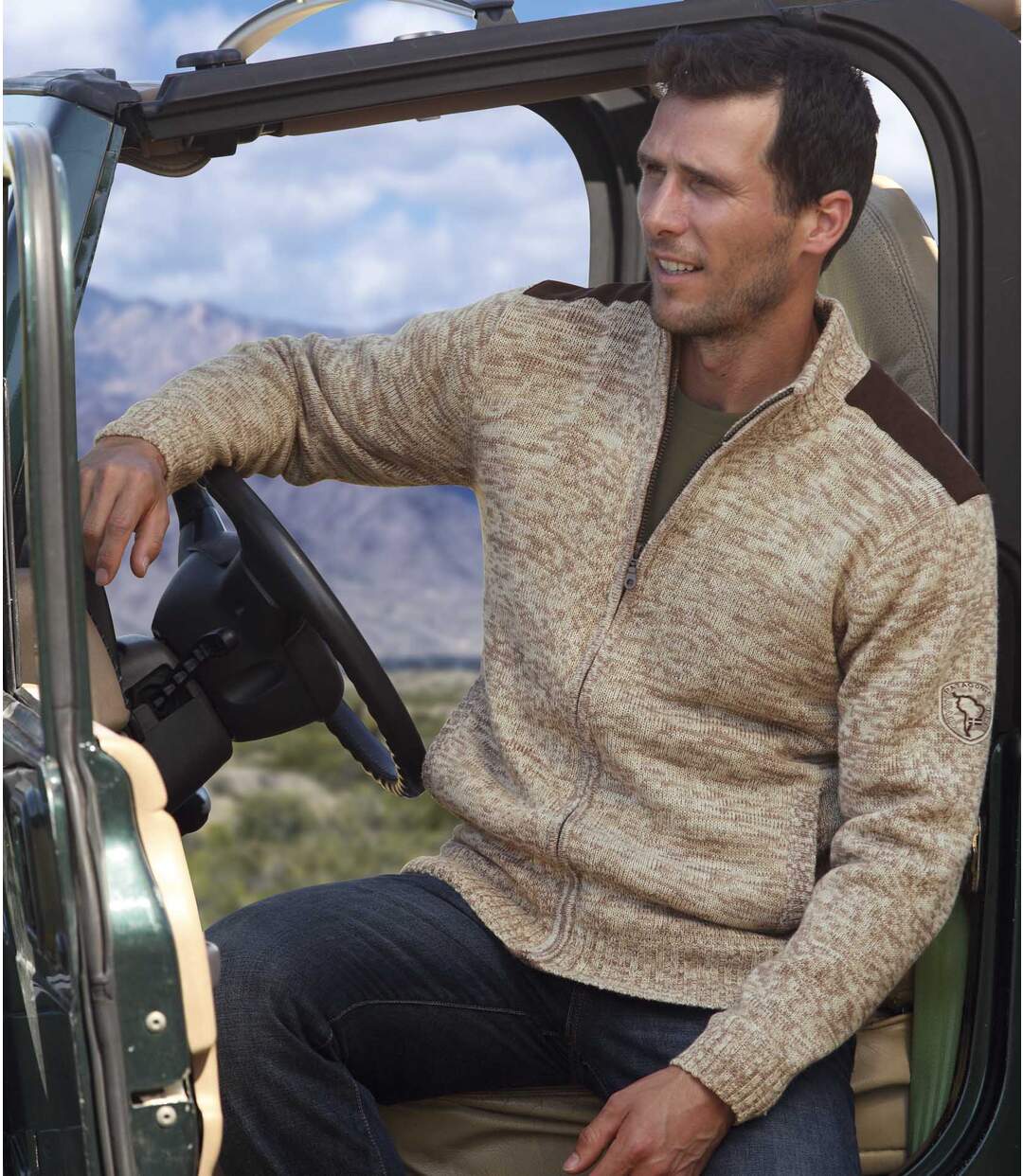 Men's Beige Fleece-Lined Knitted Jacket Atlas For Men