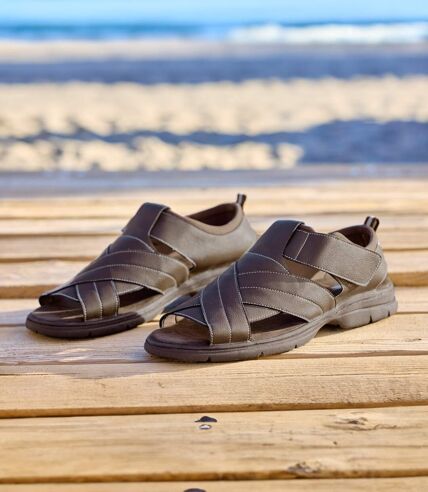 Men's Brown Hook-and-Loop Summer Sandals 