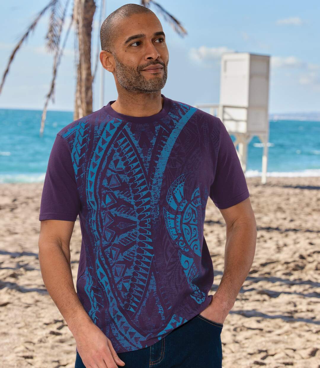 Pack of 2 Men's Graphic Print T-Shirts - Purple Turquoise  Atlas For Men