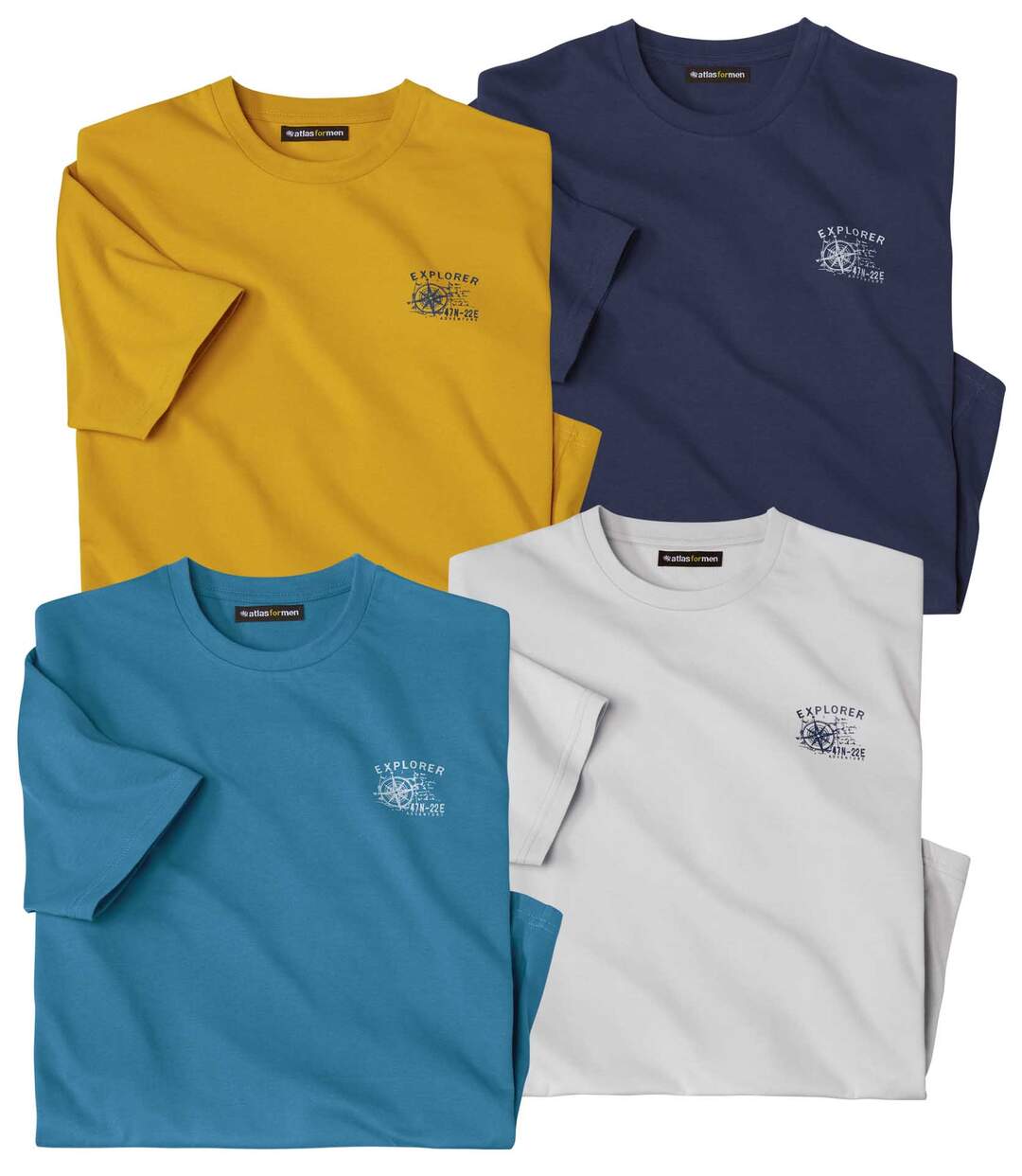 Pack of 4 Men's Outdoor T-Shirts - Blue Light Gray Ochre Navy Atlas For Men