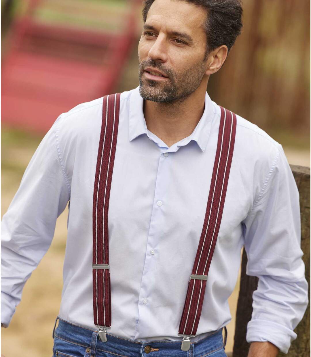 Men's Striped Burgundy Suspenders Gift Set Atlas For Men