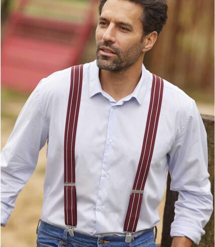 Men's Striped Burgundy Suspenders Gift Set