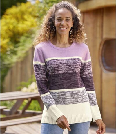 Women's Striped Sweater - Purple Plum Grey 