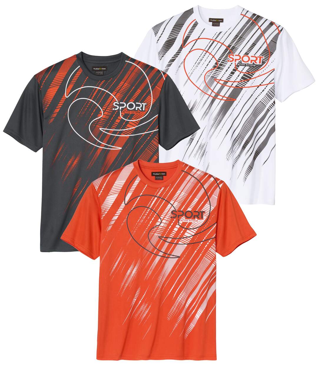 Pack of 3 Men's Graphic T-Shirts - Grey Orange White-1