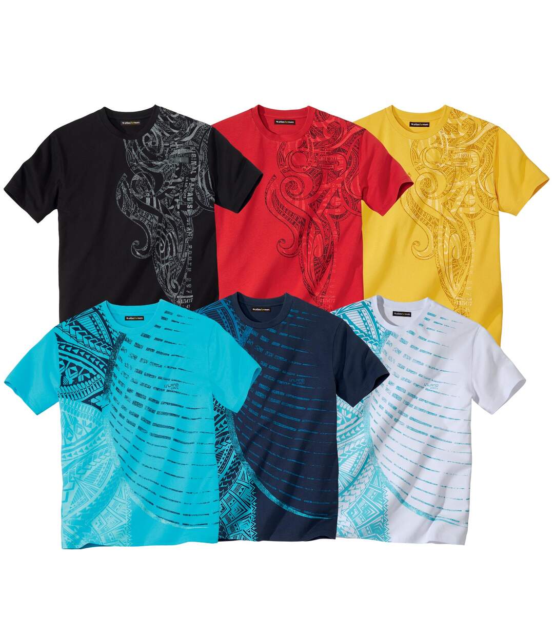 Pack of 6 Men's Graphic T-Shirts Atlas For Men