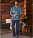 Men's Blue Striped Microfleece Pyjamas
