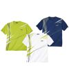 Pack of 3 Men's Graphic Print T-Shirts - White Green Blue Atlas For Men