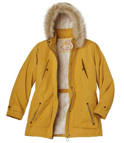Trendová bunda s kapucňou s imitáciou kožušiny