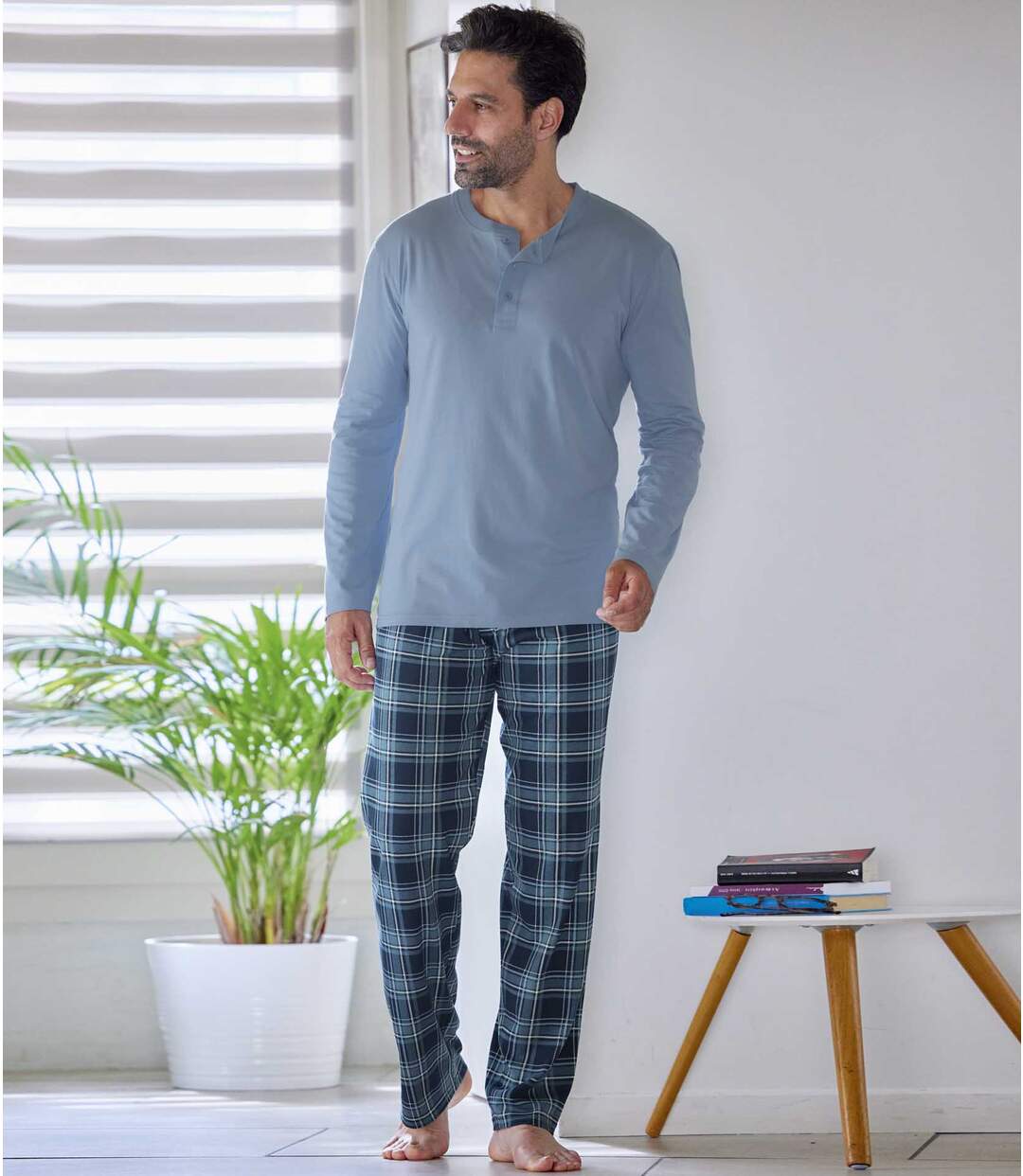 Men's Blue Checked Pyjamas Atlas For Men