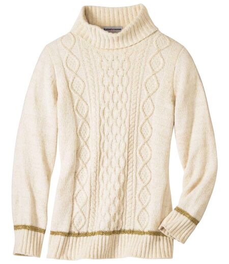 Women's Ecru Cable Knit Sweater