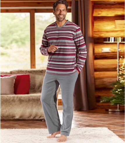 Men's Gray Striped Microfleece Pajamas