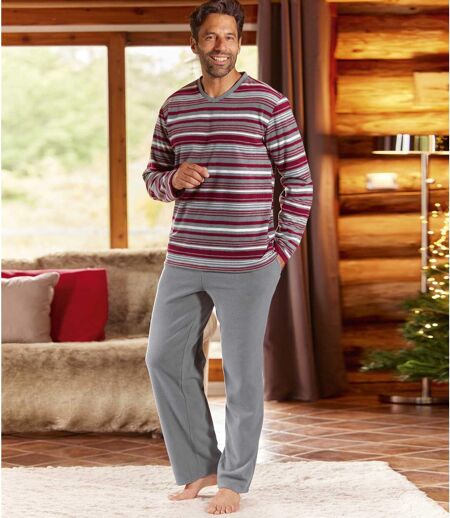 Men's Grey Striped Microfleece Pyjamas