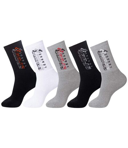 Pack of 5 Men's Pairs of Sports Socks - Black White Grey