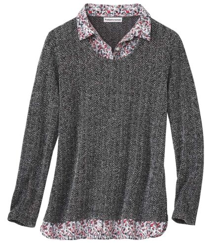 Women's 2-in-1 Sweater - Mottled Anthracite