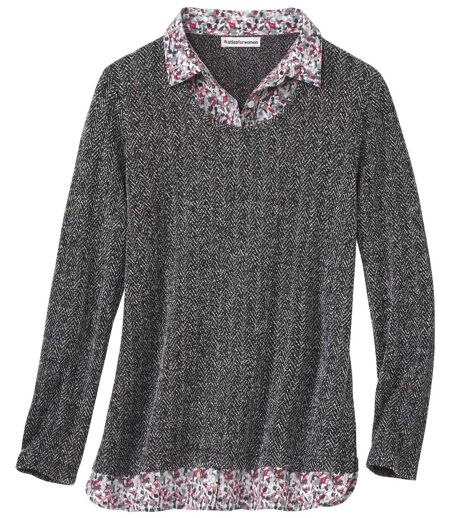 Women's 2-in-1 Sweater - Mottled Anthracite