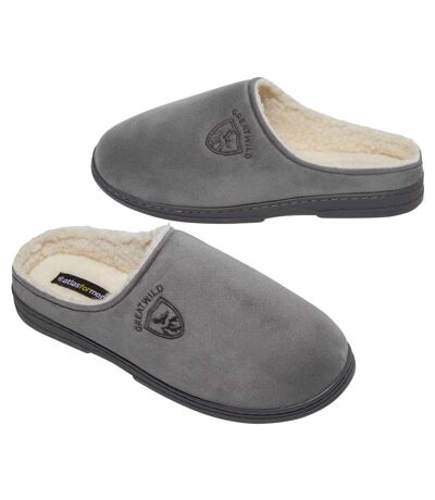 Men's Grey Faux-Suede Slippers