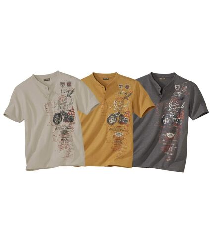 Pack of 3 Men's Tunisian-Collar Graphic T-Shirts