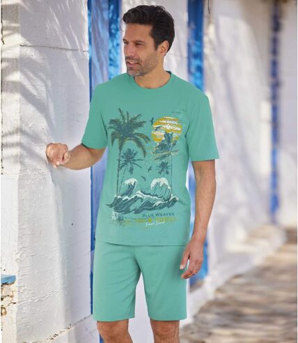 Men's Short Sleeve Pyjama Set - Turquoise