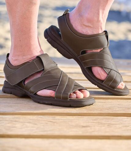 Sandales d'été autoagrippantes homme - brun