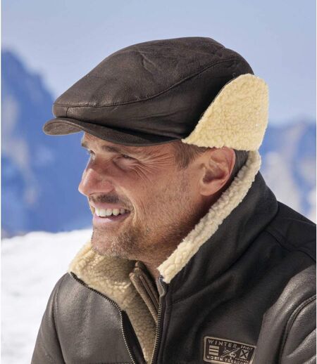 Men's Brown Sherpa-Lined Cap 