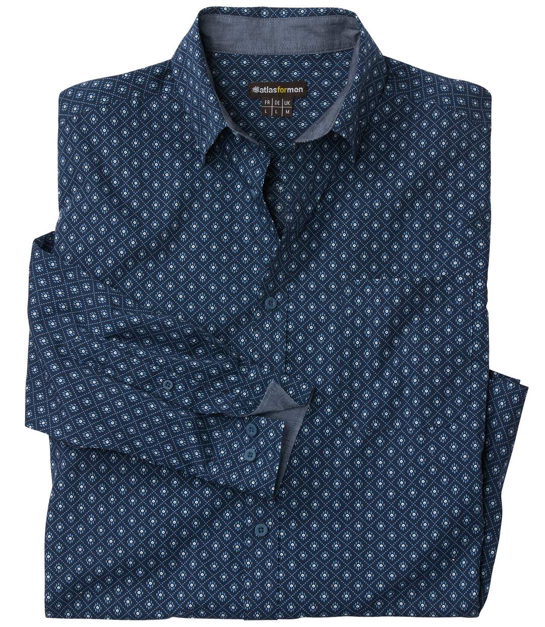 Men's Micro-Patterned Poplin Shirt - Navy Blue Ecru-2